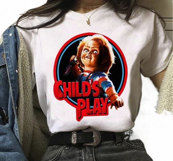 Chucky Grafik bedrucktes T-Shirt Chucky Streetwear Fi Casual Rundhalsausschnitt Kurzarm Plus Size T-Shirt Frauen J0vH #