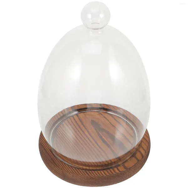 Garrafas de armazenamento ovo tampa de vidro vaso flor à prova de poeira artesanato decoração de mesa criativo eterno de madeira micro paisagem cúpula transparente