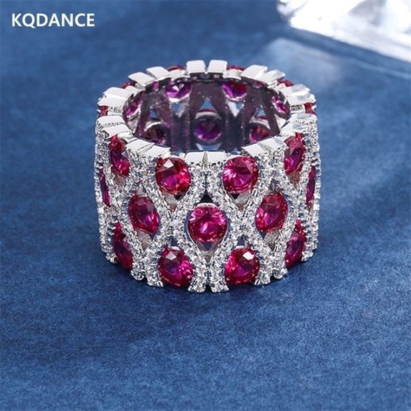 KQDANCE Anel feminino de rubi esmeralda tanzanita criado com pedra vermelha azul 18K anéis banhados a ouro branco tendência de joias 220212288d