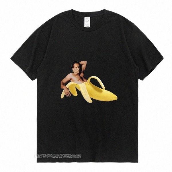 mlg T Shirt Uomo Donna Nicolas Cage In A Banana T-shirt gialla originale Cott Fun Graphic Print Tees Uomo L534 #