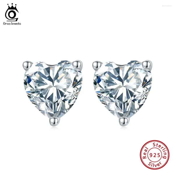 Saplama Küpe Orsa Mücevherleri Gerçek D Clarity Moissanit Kadınlar için 0.5Ct Kalp Kesme Seti Katı 925 Sterling Gümüş KOME14