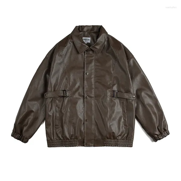 Giacche da uomo Bomber in pelle PU Abbigliamento da motociclista retrò giapponese da uomo Uniforme da baseball Cappotti da strada Harajuku oversize per esterni invernali