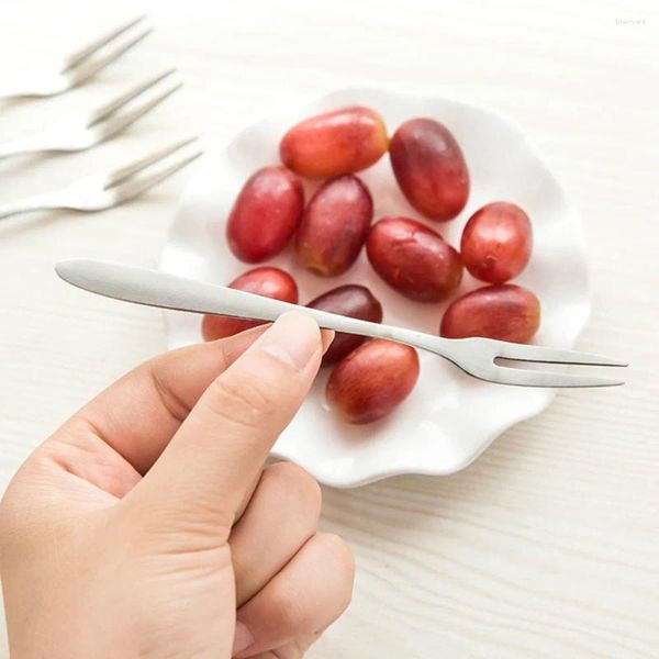 Gabeln Edelstahl Zweizinkenbesteck Obstgabel Geburtstagsfeier Pick Snack Dessert Küchenzubehör