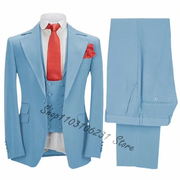 3 Stücke Anzüge für Männer Klassische Busin Prom Smoking Maßgeschneiderte Hochzeit Bräutigam Anzüge Männer Blazer Weste Hosen Trajes De Hombre R5hD #