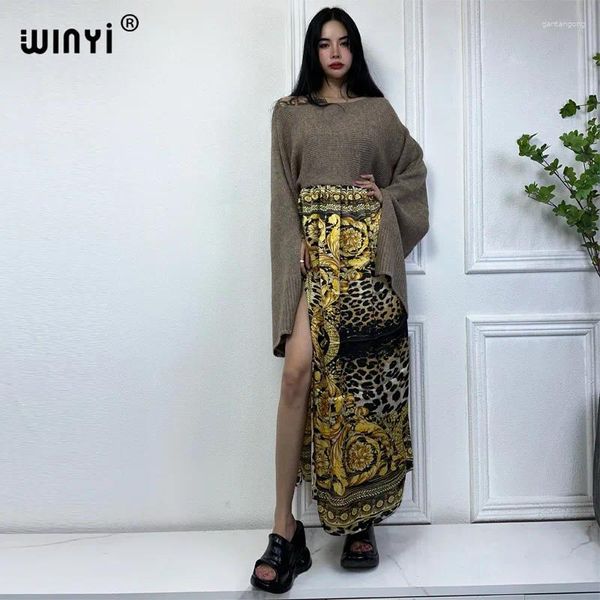 Casual Dresses WINYI Leopardenmuster Komfort Warm Mode Kaftan Urlaubskleid Elegant Afrika Boho Party Winter Kaftan Für Frauen Lang