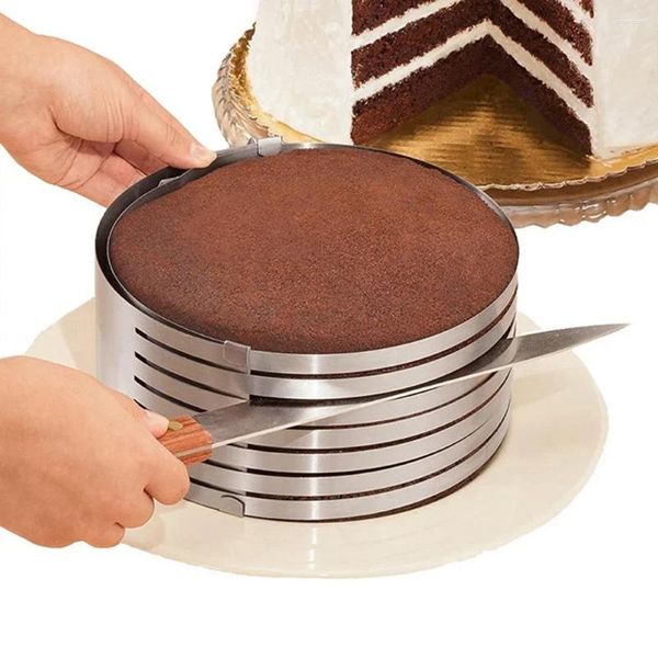 Stampi da forno 20CM 30CM Tagliapane rotondo regolabile Affettatrice per torta Affettatrice in acciaio inossidabile 7 strati Mousse Anello Stampo Gadget