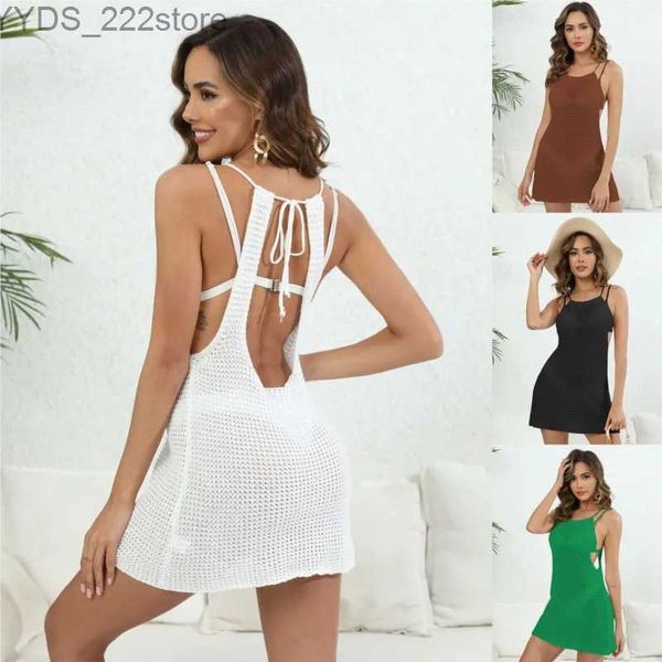 Gonne Skorts Cover Up Beach Exit Dress Donna Estate Femminile Sexy Backless Gonna Bikini in pizzo Solido poliestere 2024 Costumi da bagno Pareo De Plage yq240328