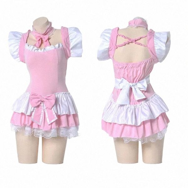 Lolita süße rosa Rüschen Maid Outfit japanische Mädchen Cosplay Sexy Kostüme täglich Apr Uniform Rock Set Kawaii Nightdr L1Ab #