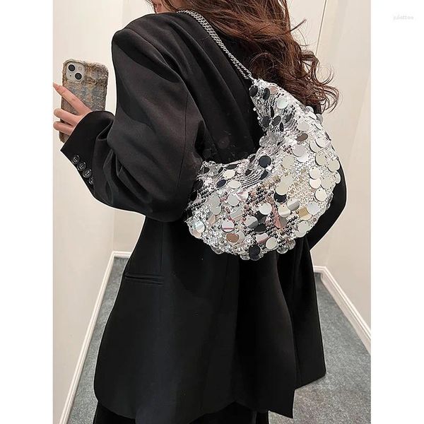 Bolsas de ombro moda coreana crescente axilas saco feminino 2024 luxo avançado sentido lantejoulas sparkly portátil bolsa casual