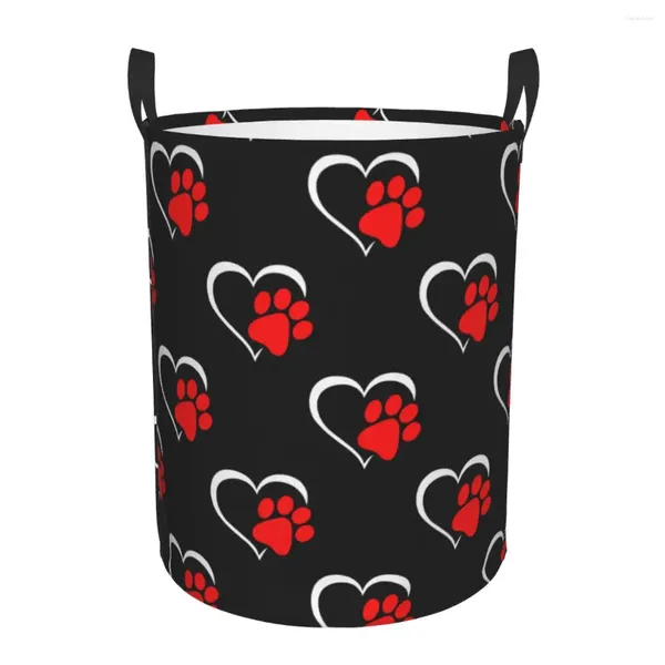 Sacos de lavanderia Cão Amor Coração Cesto Grande Cesta De Armazenamento De Roupas Pet Animal Brinquedos Bin Organizador Para Menino Menina