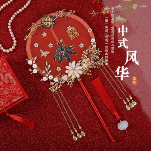 Estatuetas decorativas leque de noiva chinês acabado mostrar acessórios de vestido de casamento po adereços de tiro lywed presente de dia dos namorados lembrança
