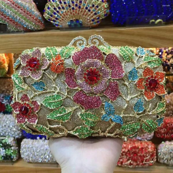 Abendtaschen Damen Floral Glitzer Umhängetasche Kristall Diamant Party Clutch Geldbörse Kette Handtasche Hochzeitskleid Blau