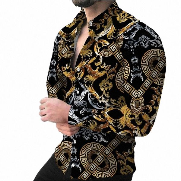 lg manica Hawaii camicie da uomo Fi camicia di lusso stile europeo camicetta dorata spiaggia camicetta abbigliamento uomo Vocati Camisas maschio 323n #