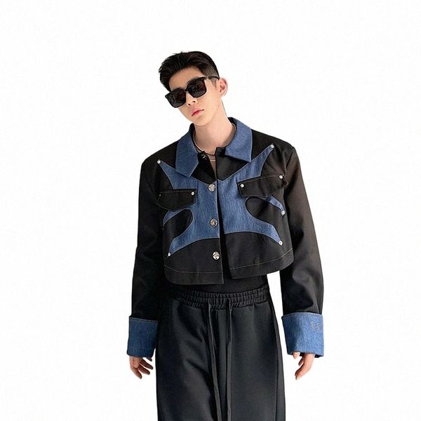 HKSH Bahar Sonbahar Yeni Erkekler Tide Niş Renk Engelleme Ekleme Palto Üç boyutlu kesim şık kısa siluet ceketler HK0333 Q8QV#