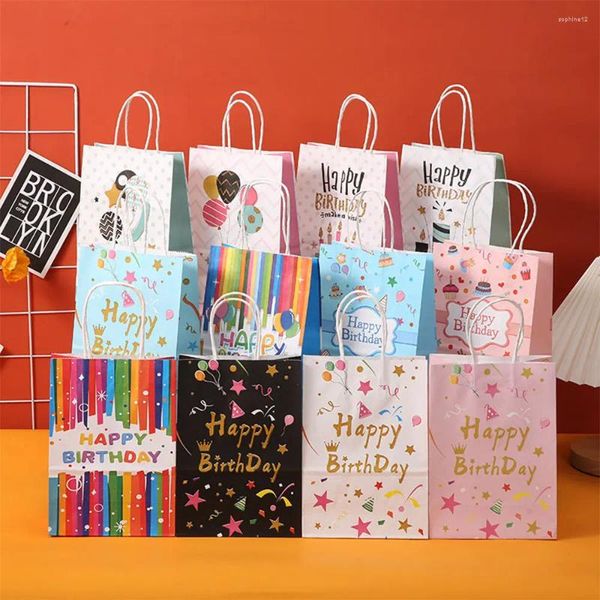 Geschenkpapier, 6 Stück, kleine Party-Geschenktüten, Beutel mit Griffen, recycelbares Kraftpapier, Einkaufen, Geburtstagszubehör, Süßigkeiten-Leckerli