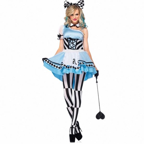 Halen Alice in Wderland Sweet Lolita Maid Costume Stage Performance Anime Mad Hatter Clown Cosplay Dr 88sR #