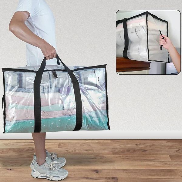 Сумки для хранения, 1 шт., прозрачная сумка-тоут с застежкой-молнией, большой вместительный прозрачный органайзер для одежды, многофункциональные упаковочные сумки для переезда