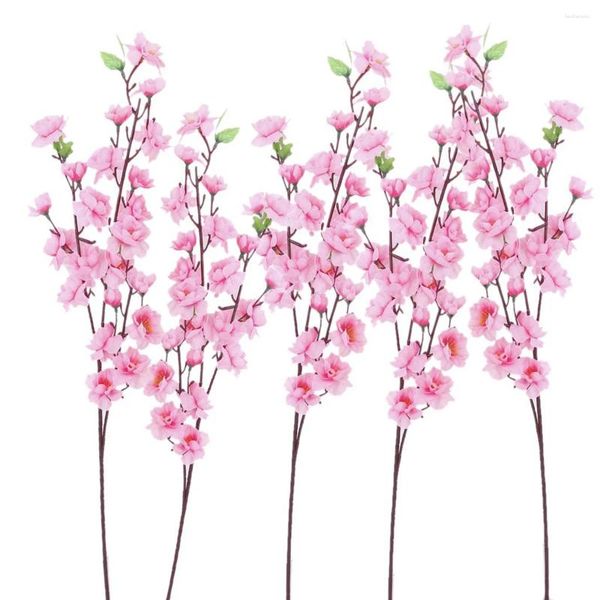 Flores decorativas flor de pêssego simulação artificial flor de seda grinaldas ramo folhas falsas
