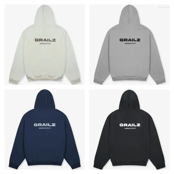 Magliette da uomo GRAILZ Felpa con cappuccio grigia di alta qualità 1::1 Loop Logo Lettere Slogan Felpe con cappuccio da donna ricamate