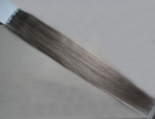 Grau 8a extensões de macaco cinza 40pcs pele trama extensões de cabelo em linha reta cabelo virgem cinza invisível fita remy sem costura em extensões 9383303