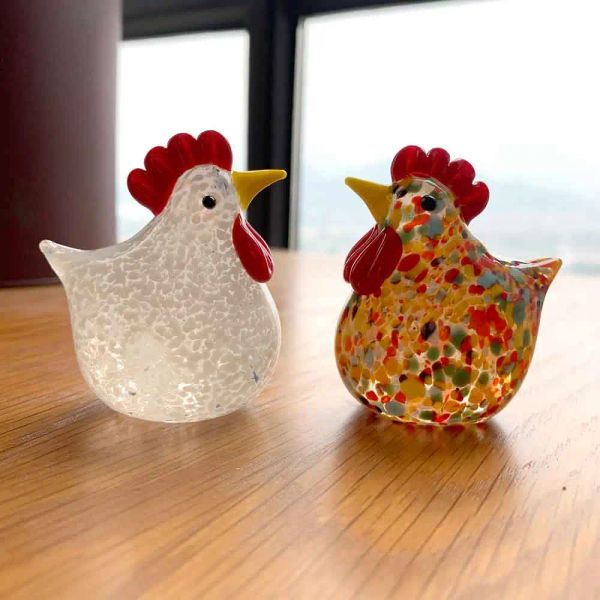 Miniaturas colorido cristal vidro galo peru estatuetas animais galo frango em miniatura mão soprado miniaturas modernas decoração para casa presente de natal