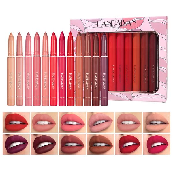 Matte batom lápis conjunto maquiagem sedoso 6/12 pçs veludo lábio vara caneta à prova dwaterproof água nu rosa vermelho matiz labial blam caneta compõem cosméticos 240323