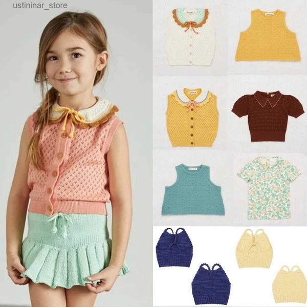 T-Shirts Kleinkind Mädchen T-Shirt MP Brandneue Sommer Baby Mädchen Strickoberteile Kinderbluse 100 % Baumwolle handgefertigte Weste Mädchen Outfits Jungen Kleidung24328