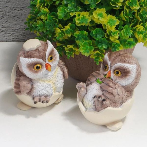 Minyatürler 2 adet/set sevimli yumurta kabuğu bebek baykuş dekor heykelleri karikatür baykuş süsleri simülasyon reçine baykuşları ev masaüstü oturma odası hediyeleri