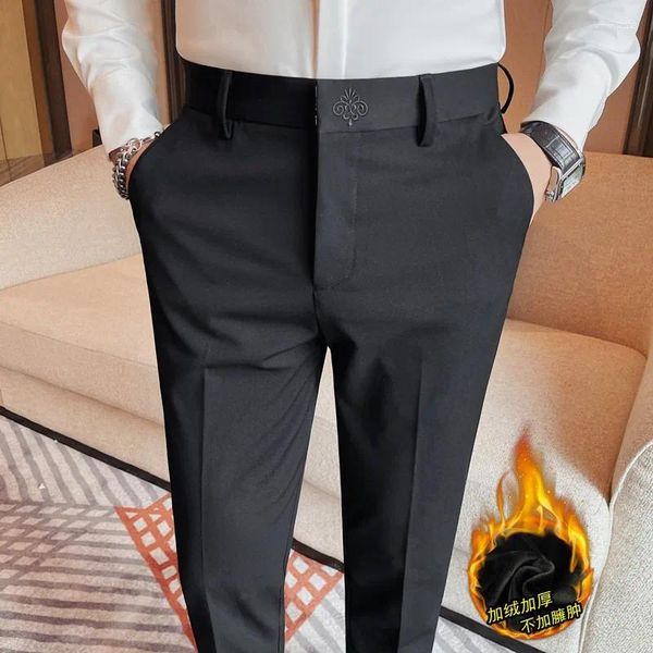 Herrenanzüge, Wintertrend, bestickt, minimalistische Anzughose mit Plüsch, warm, lässig, vielseitig, lang