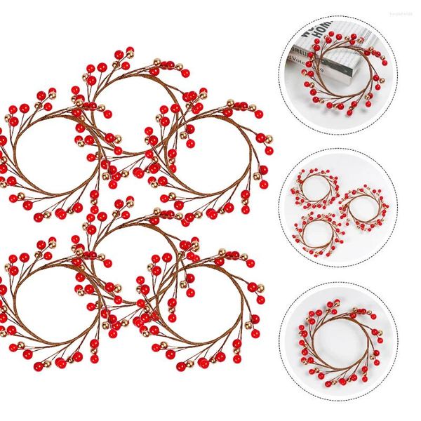 Castiçais 6pcs Christams Rings Red Berry Grinaldas para Pilares Centrais de Mesa