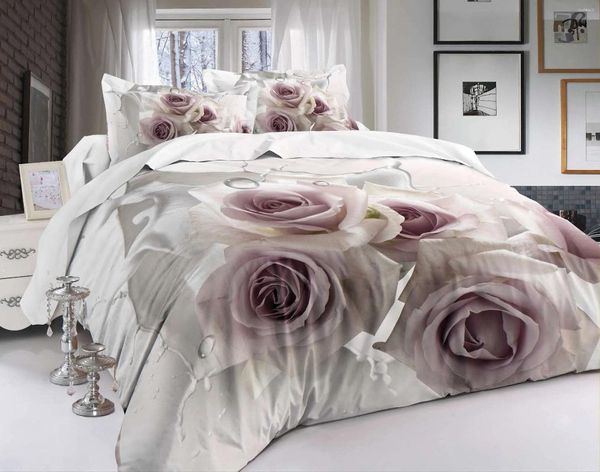 Bettwäsche Sets Blumen Duvet Cover Set Hellrosa Rosenabdruck Bettdecke für Frauen Mädchen Blumen Thema weiche Beige