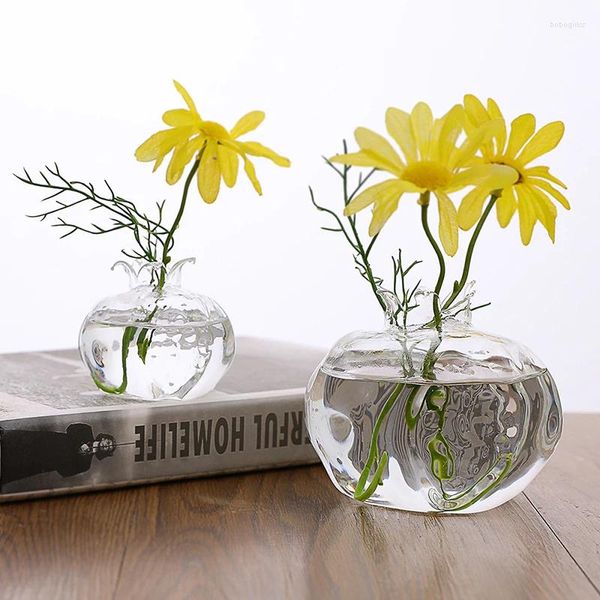 Vasos nórdico romã vaso de vidro decoração de casa transparente flor vermelha criatividade frutas cachepot para flores