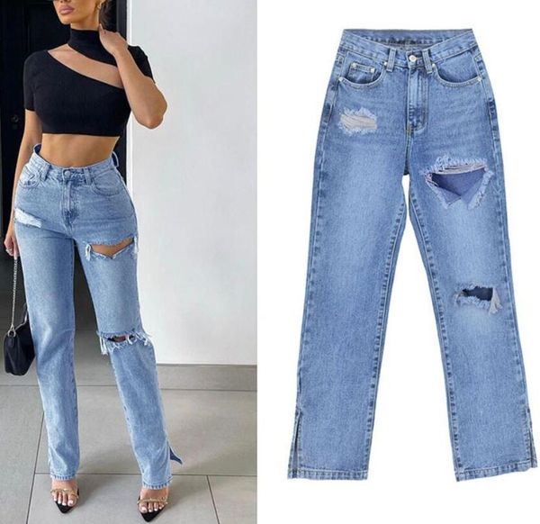 Jeans da donna Y2K Baggy High Streetjeans retrò con riparazione foro pantaloni dritti slim da donna in stile americano High Street