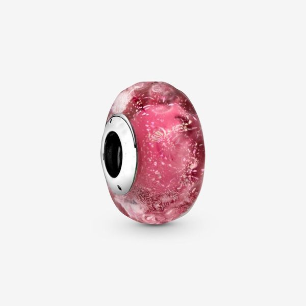 Nuovo arrivo 100% argento sterling 925 ondulato fantasia rosa vetro di Murano fascino adatto originale europeo braccialetto di fascino gioielli di moda Acces296K