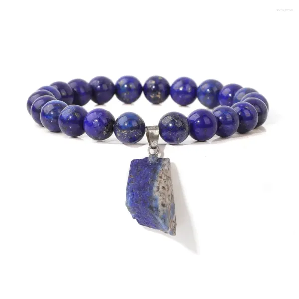 Charme Pulseiras Original Natural Lapis Lazuli Frisado Pulseira Irregular Áspero Quartzs Pedra Pingente Para Mulheres Homens Reiki Jóias