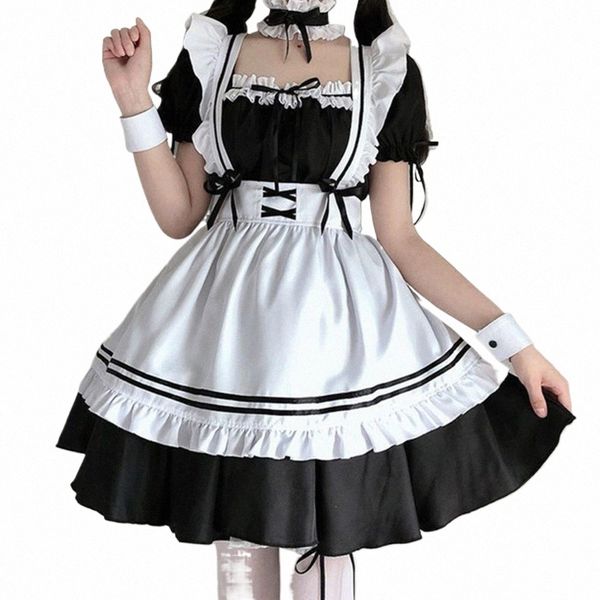Mulheres Maid Outfit Anime Lg Dr Preto e Branco Dres Japonês Bonito Lolita Dr Traje Cosplay Café Apr Party Costume K3aB #