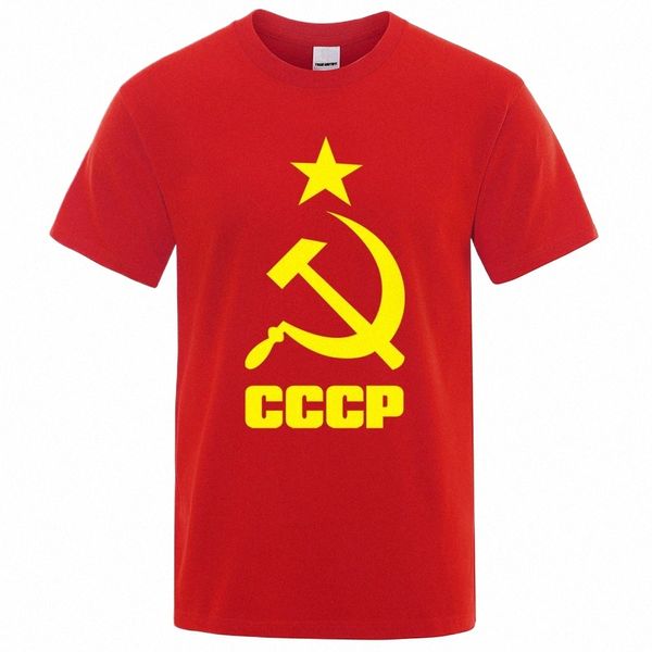 CCCP Russische T-Shirts Männer UdSSR Sowjet Uni Mann Kurzarm T-Shirt Moskau Herren T-Shirts Marke O Neck Tops Cott Übergröße Kleidung k5Lh #