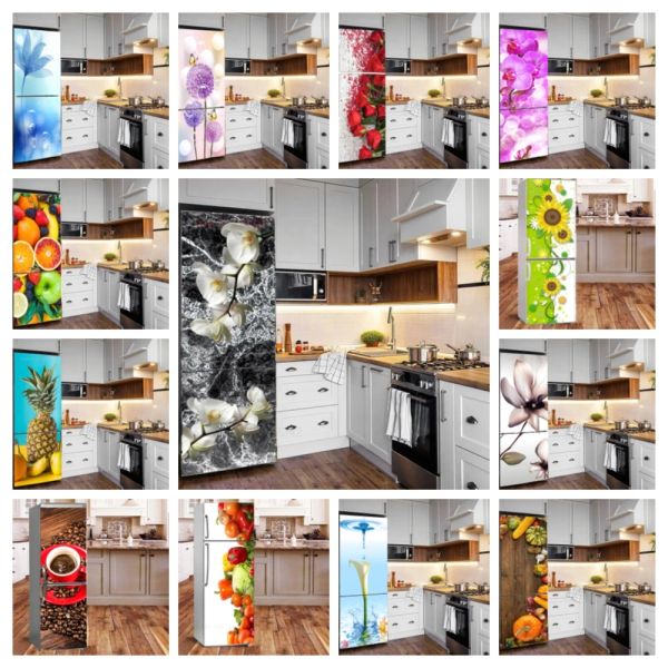 Aufkleber, 3D-Marmor-Blumen-Kühlschrank-Aufkleber, Tür-Abdeckung, selbstklebende Kühlschrank-Tapete, Vinyl, individuelle Gefrierschrank-Folie, Dekor-Aufkleber, Wandbild, Küche