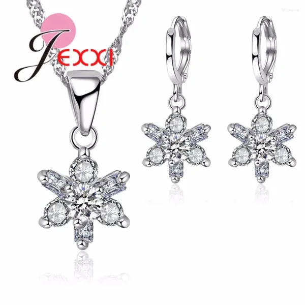 Collana orecchini set moda fiore zirconi cristallo donne argento sterling 925 per bigiotteria da sposa per spose