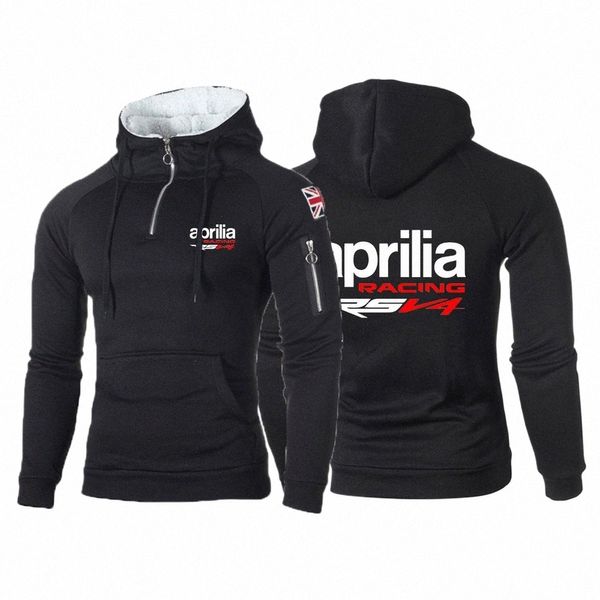 2023 Primavera Autunno uomo Aprilia Racing RSV4 Logo Stampa Fi Slim Mezza cerniera tinta unita dolcevita Fitn Pullover con cappuccio D0vA #