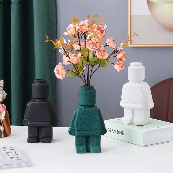 Vasos vaso de cerâmica abstrato robô decoração criativa simulação arranjo de flores acessórios bancada casa