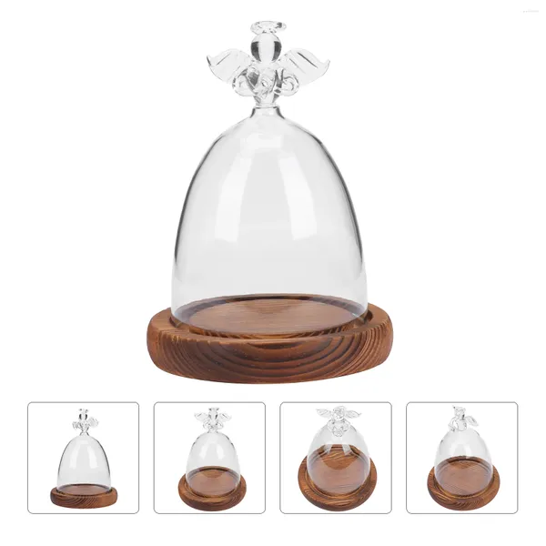 Vasos claro cúpula de vidro cloche transparente em forma de flor presente bell jar terrário display com base de madeira para casamento