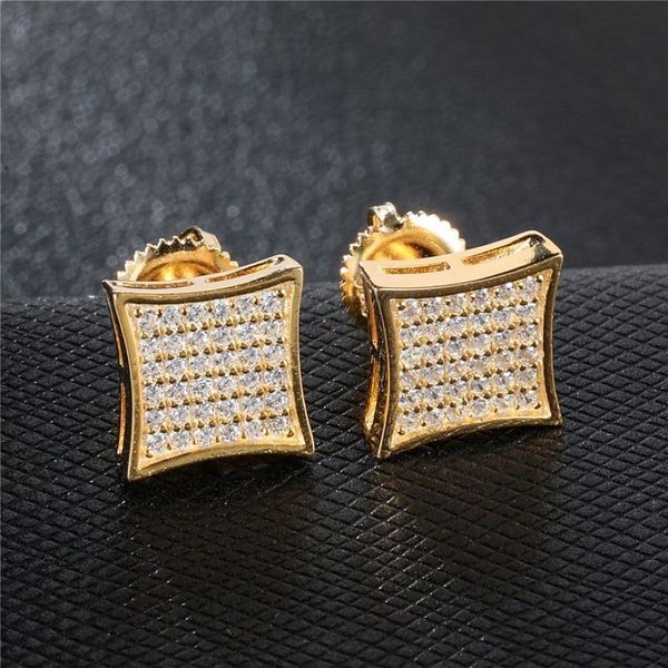 Nuovo arrivo Mens Cubic Zirconia Orecchini con diamanti Moda Uomo Gioielli Hip Hop Rame Gold Filled CZ Orecchini con perno Jewelry239N