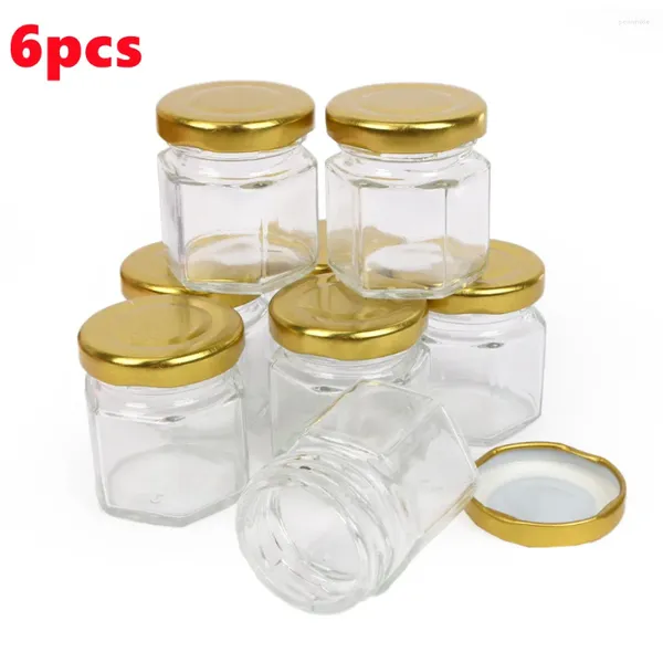 Vorratsflaschen 6 stücke 45 ml Klare Sechseck Gläser Flasche Honig Leere Glas Nuss Zucker Tank Für Home Küche DIY Geschenk Glas