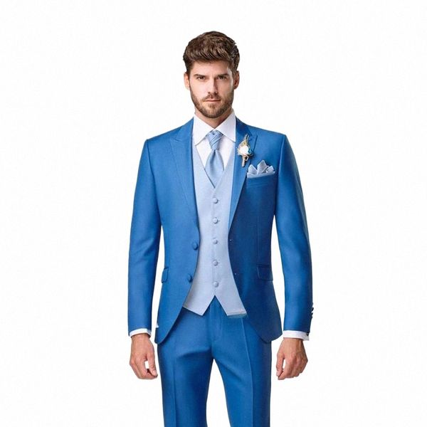 2023 ternos masculinos feitos sob medida para weding pico lapela duas pontas 3 peças melhores homens noivo smoking blazer + colete + calças traje homme n2tY #