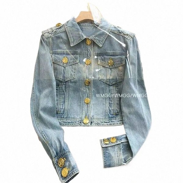 Curto 2023 Novo Design Sense Heavy Industry Denim Casaco Coreano W Fi Estilo Curto Temperamento Top Fivela de Metal Jaqueta Jeans M9Mb #