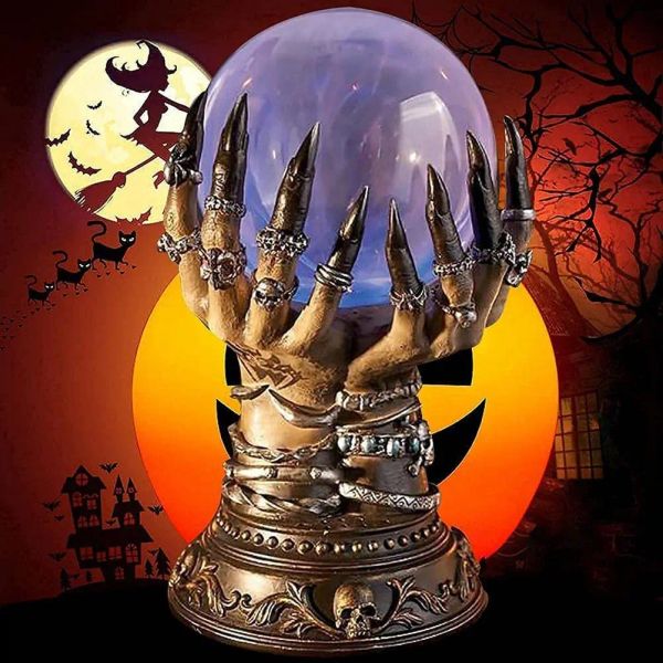 Esculturas Halloween Celestial Crystal BallGlass Plasma Ball Eletrostático Magia Piscando Bola, Decoração Gótica Personalidade Assustadora Decoração de Casa