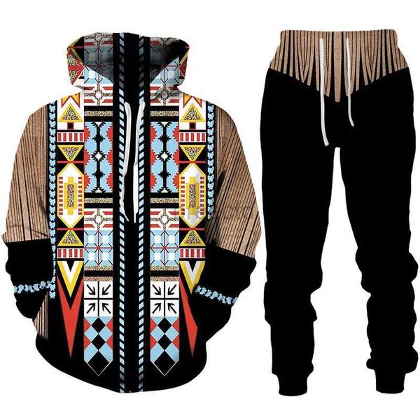 Herren Hoodies Sweatshirts Neue 3D-Druck Indian Native Style Mode Männer Frauen Trainingsanzüge Crewneck Hoodies + Hosen Plus Größe S-7XLHarajuku Kleidung Casual 24328