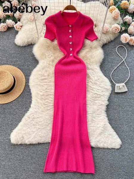 Abiti da festa Chic sexy elegante uncinetto aderente abito longuette scollo a V colletto rovesciato matita avvolgente sottile moda coreana donna Vestido Y2k