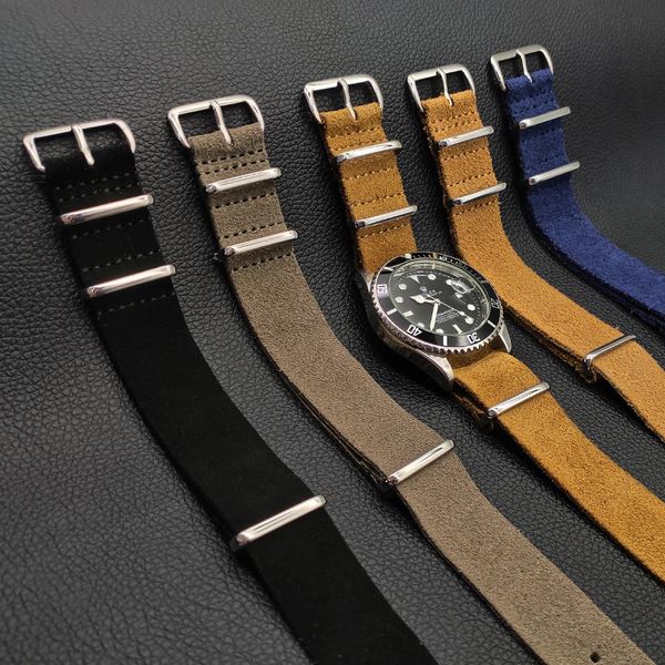 Hochwertiges Uhrenarmband aus weichem Wildleder und echtem Leder, 20 mm, 22 mm, Gürtel, grau, blau, schwarz, Uhrenzubehör 240313